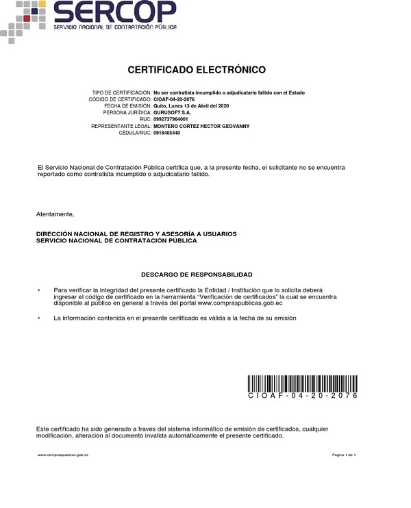 Certificado Sercop